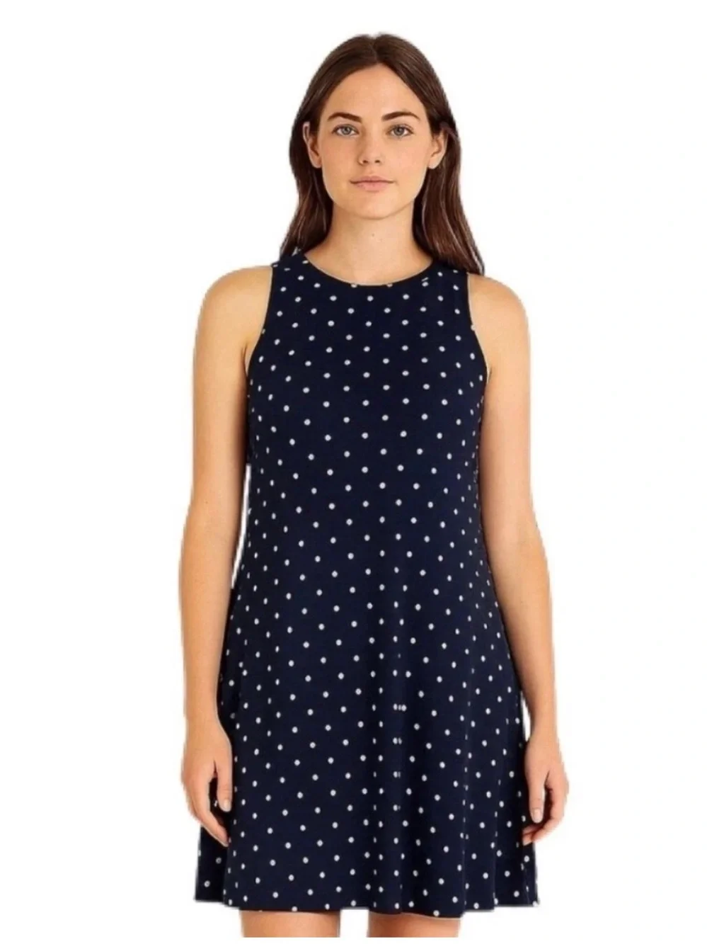 Anne Klein NWT Navy Polka Dot Sleeveless A-Line Dress 2